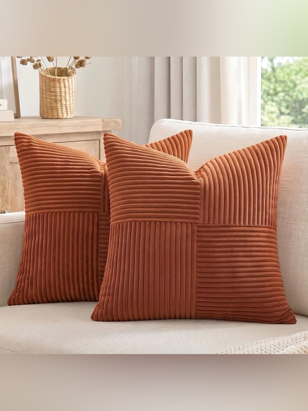NWT 2 Pack Rust Boho Decorative Throw Pillow Covers 18x18 Inch